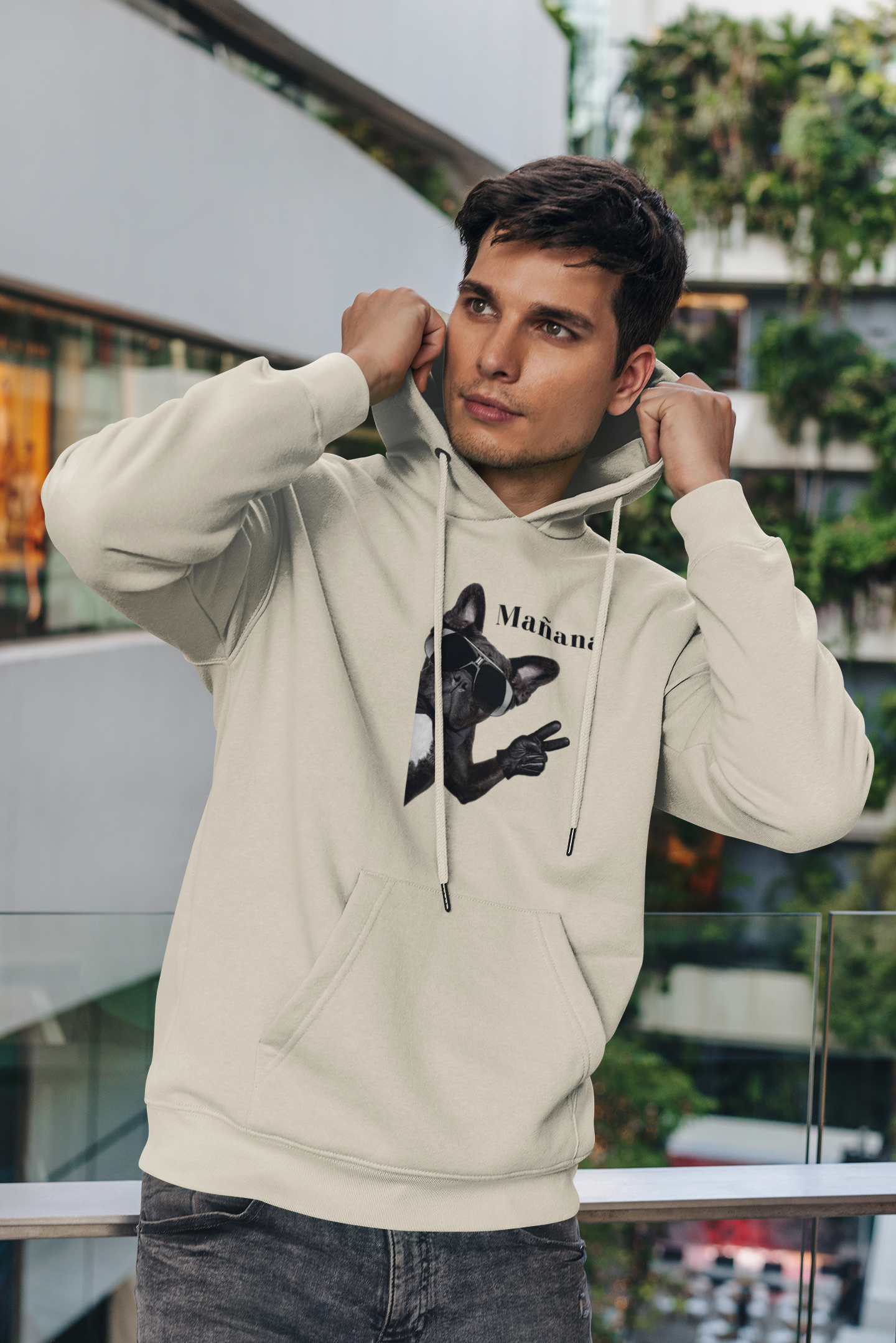 hoodie man french bulldog