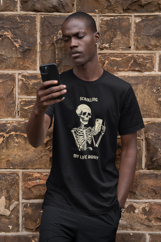 camiseta t-shirt skeleton scrolling