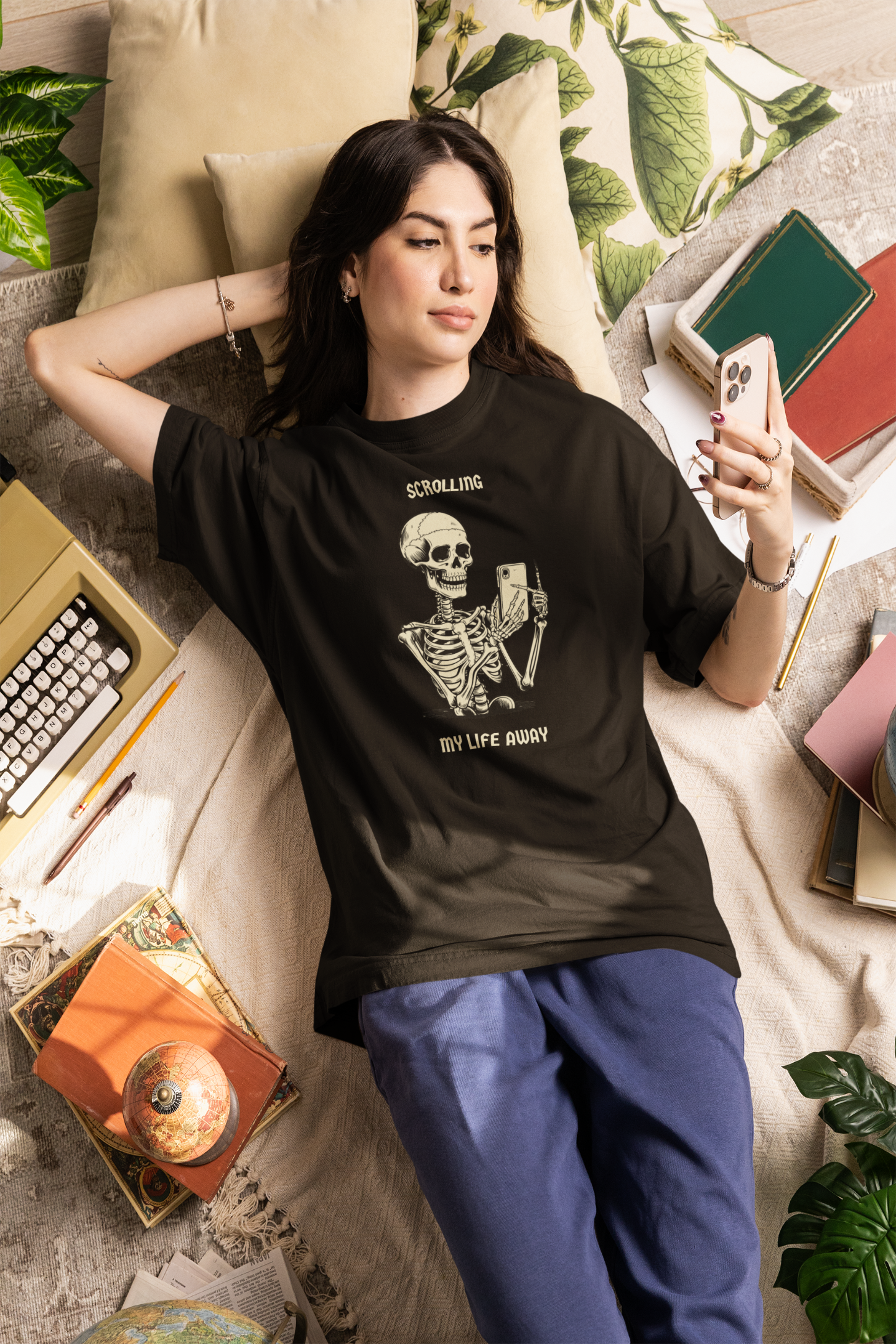 camiseta t-shirt skeleton scrolling