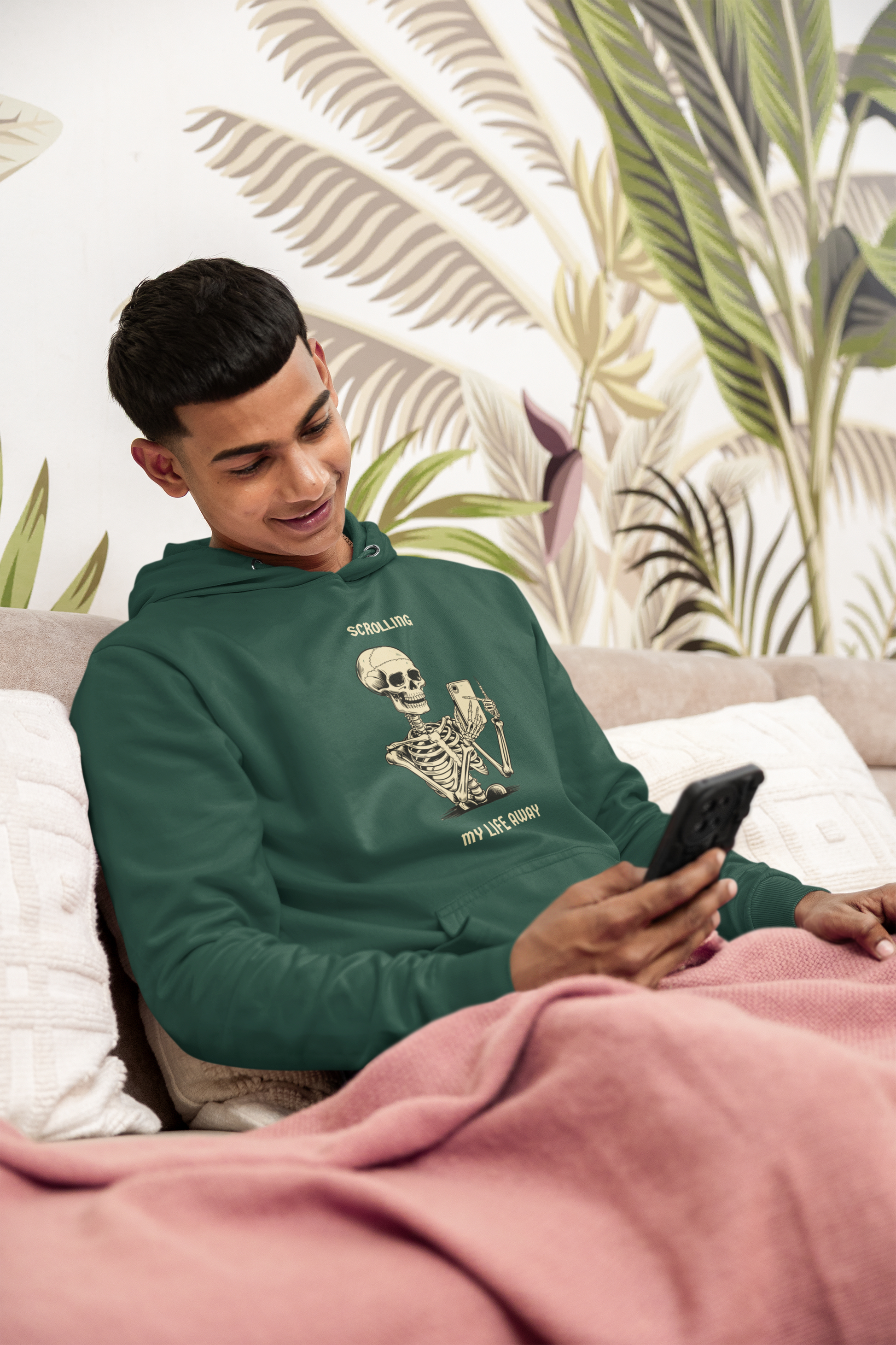 men hoodie skeleton scrolling